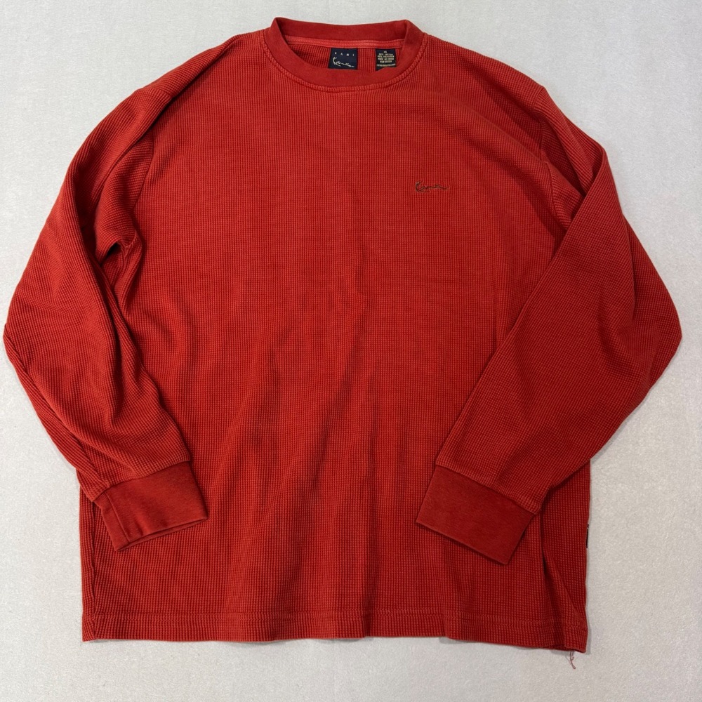 Karl Kani Thermal Shirt Mens XL Red Waffle Knit Long Sleeve Embroidered Logo